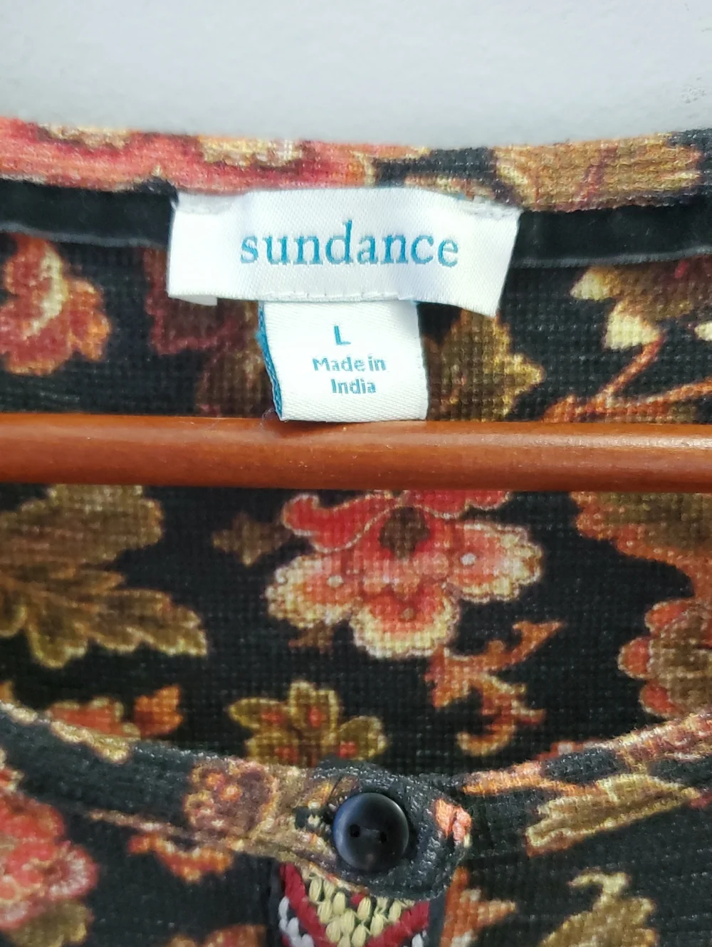 Sundance Cordelia Bloom Floral Print Thermal Henley Top Size Large Black Combo